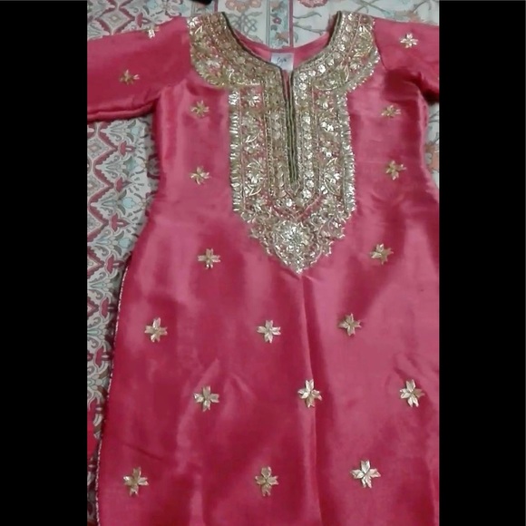 Gorgeous, New, Formal Silk Gharara with Embellished Shirt & Chiffon Dupatta - Picture 3 of 6